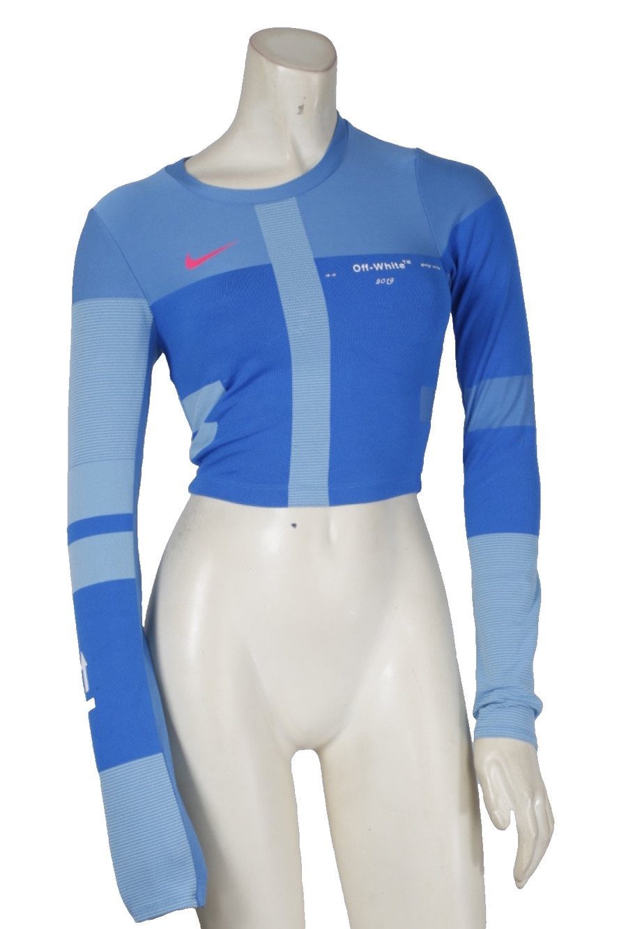 NIKE x OFF-WHITE Blue Colorblock Cropped Long Sleeve Running Top Shirt Size XS